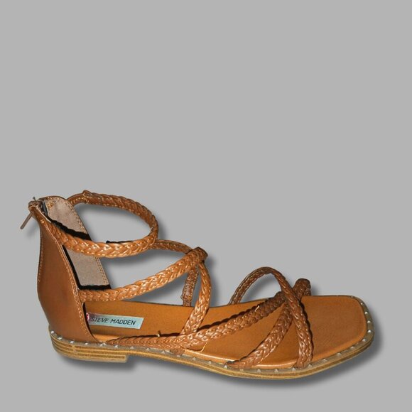 Steve Madden Braided Multi Strap Flat Sandals Zip Closure Brown Women’s Size 10 - Picture 2 of 7